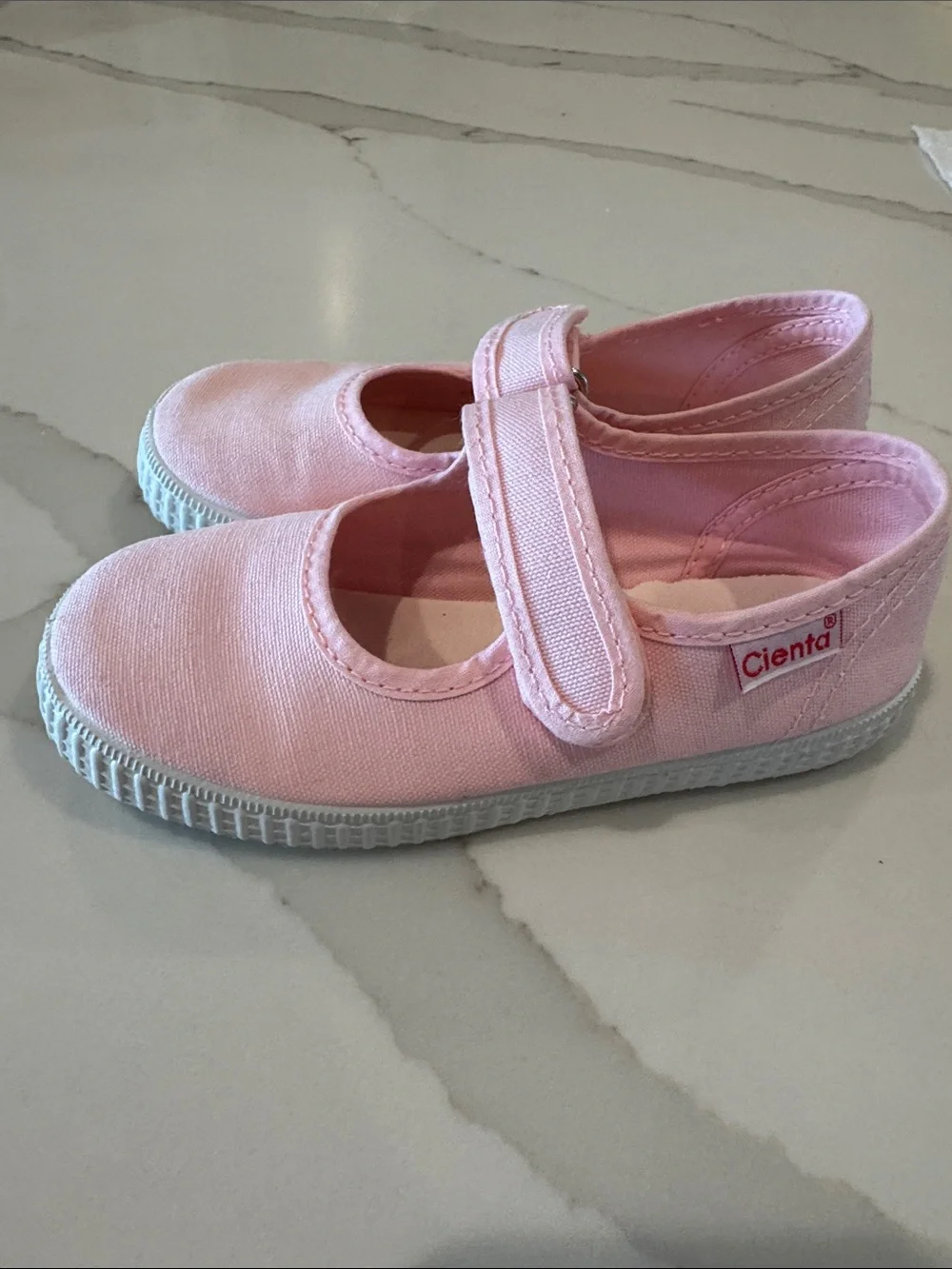 Cienta Pink Canvas Mary Jane Shoes with Velcro Strap